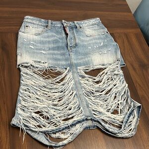 DSQUARED2 Shredded Light Blue Denim Mini Skirt